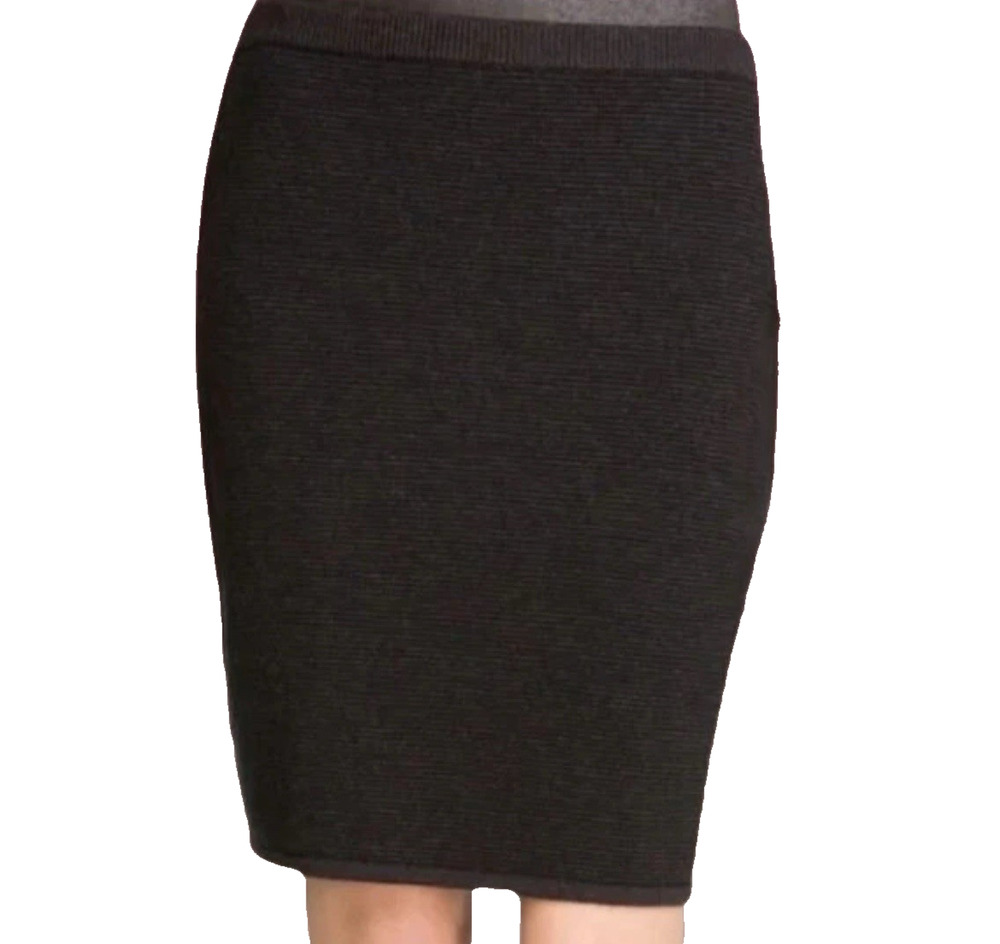 Eileen Fisher Skirt Women Size M Black Ribbed Wool Blend New Short Stretch Knit